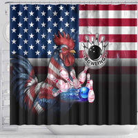 Bowling Rooster Shower Curtain with Striking Pins and American Flag Feather Pattern - Wonder Print Shop