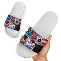 Bowling Rooster Slide Sandals with Striking Pins and American Flag Feather Pattern - Wonder Print Shop