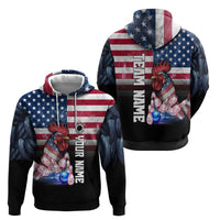 Custom Bowling Rooster Zip Hoodie with Striking Pins and American Flag Feather Pattern - Wonder Print Shop