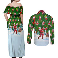 Custom Funny Christmas Golf Shirt Mens Golf Couples Matching Off Shoulder Maxi Dress and Long Sleeve Button Shirt Santa Golfer Christmas - Wonder Print Shop