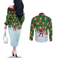 Custom Funny Christmas Golf Shirt Mens Golf Couples Matching Off The Shoulder Long Sleeve Dress and Long Sleeve Button Shirt Santa Golfer Christmas - Wonder Print Shop