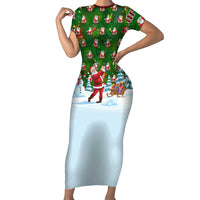 Custom Funny Christmas Golf Shirt Mens Golf Family Matching Short Sleeve Bodycon Dress and Hawaiian Shirt Santa Golfer Christmas - Wonder Print Shop