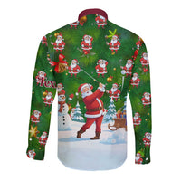 Custom Funny Christmas Golf Shirt Mens Golf Long Sleeve Button Shirt Santa Golfer Christmas - Wonder Print Shop