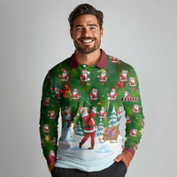 Custom Funny Christmas Golf Shirt Mens Golf Long Sleeve Polo Shirt Santa Golfer Christmas - Wonder Print Shop