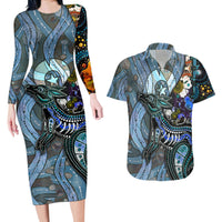 Kangaroo Aboriginal Pattern Dot Art Couples Matching Long Sleeve Bodycon Dress and Hawaiian Shirt - Wonder Print Shop