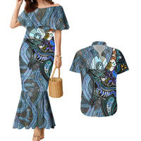 Kangaroo Aboriginal Pattern Dot Art Couples Matching Mermaid Dress and Hawaiian Shirt - Wonder Print Shop