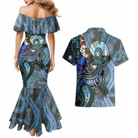 Kangaroo Aboriginal Pattern Dot Art Couples Matching Mermaid Dress and Hawaiian Shirt - Wonder Print Shop