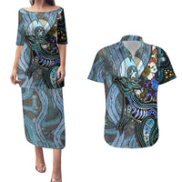 Kangaroo Aboriginal Pattern Dot Art Couples Matching Puletasi and Hawaiian Shirt - Wonder Print Shop