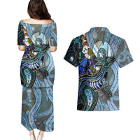 Kangaroo Aboriginal Pattern Dot Art Couples Matching Puletasi and Hawaiian Shirt - Wonder Print Shop