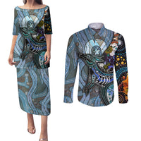 Kangaroo Aboriginal Pattern Dot Art Couples Matching Puletasi and Long Sleeve Button Shirt - Wonder Print Shop