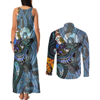 Kangaroo Aboriginal Pattern Dot Art Couples Matching Tank Maxi Dress and Long Sleeve Button Shirt - Wonder Print Shop