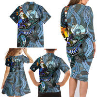 Kangaroo Aboriginal Pattern Dot Art Family Matching Long Sleeve Bodycon Dress and Hawaiian Shirt - Wonder Print Shop