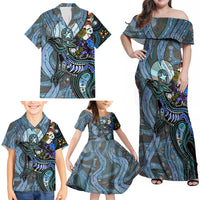Kangaroo Aboriginal Pattern Dot Art Family Matching Off Shoulder Maxi Dress and Hawaiian Shirt - Wonder Print Shop