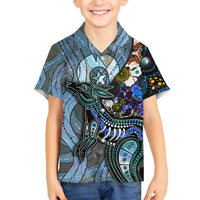 Kids' multicolor kangaroo dot art Hawaiian shirt with short sleeves and camp collar