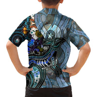 Kids' multicolor kangaroo dot art Hawaiian shirt with back print and short sleeves