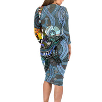 Kangaroo Aboriginal Pattern Dot Art Long Sleeve Bodycon Dress - Wonder Print Shop