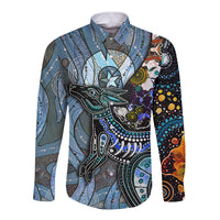 Kangaroo Aboriginal Pattern Dot Art Long Sleeve Button Shirt - Wonder Print Shop