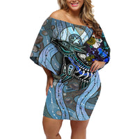 Kangaroo Aboriginal Pattern Dot Art Off Shoulder Short Dress - Wonder Print Shop