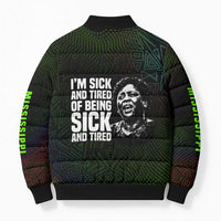 Fannie Lou Hamer Bomber Puffer Jacket Im Sick and Tired Quote Design Bold Portrait and Civil Rights Movement Tribute - Wonder Print Shop