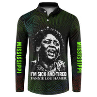 Fannie Lou Hamer Button Sweatshirt Im Sick and Tired Quote Design Bold Portrait and Civil Rights Movement Tribute