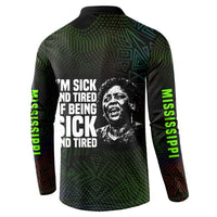 Fannie Lou Hamer Button Sweatshirt Im Sick and Tired Quote Design Bold Portrait and Civil Rights Movement Tribute