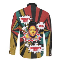 Fannie Lou Hamer Long Sleeve Button Shirt with Pop Art Comic Style Design Bold Quote and Civil Rights Tribute - Wonder Print Shop