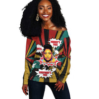 Fannie Lou Hamer Off Shoulder Sweater with Pop Art Comic Style Design Bold Quote and Civil Rights Tribute - Wonder Print Shop