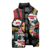 Fannie Lou Hamer Sleeveless Puffer Jacket with Pop Art Comic Style Design Bold Quote and Civil Rights Tribute - Wonder Print Shop