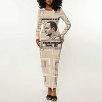 Kwame Nkrumah Long Sleeve Bodycon Dress with Raised Fist Design and Independence Quote Ghana 1957 Tribute - Wonder Print Shop