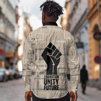 Kwame Nkrumah Long Sleeve Button Shirt with Raised Fist Design and Independence Quote Ghana 1957 Tribute - Wonder Print Shop