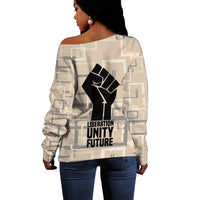 Kwame Nkrumah Off Shoulder Sweater with Raised Fist Design and Independence Quote Ghana 1957 Tribute - Wonder Print Shop