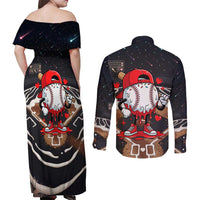 Baseball Drip Icecream Couples Matching Off Shoulder Maxi Dress and Long Sleeve Button Shirt Boy Valentine Day Melting Cream Pattern