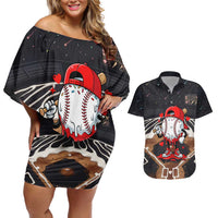 Baseball Drip Icecream Couples Matching Off Shoulder Short Dress and Hawaiian Shirt Boy Valentine Day Melting Cream Pattern