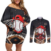 Baseball Drip Icecream Couples Matching Off Shoulder Short Dress and Long Sleeve Button Shirt Boy Valentine Day Melting Cream Pattern