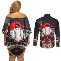 Baseball Drip Icecream Couples Matching Off Shoulder Short Dress and Long Sleeve Button Shirt Boy Valentine Day Melting Cream Pattern