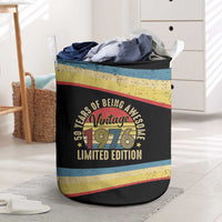 Vintage 1976 Birthday Celebration Laundry Basket 50th Birthday for Him - Retro Distressed Stripe Pattern
