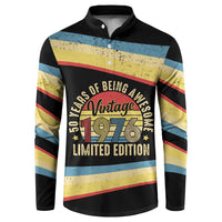 Vintage 1976 Birthday Celebration Button Sweatshirt 50th Birthday for Him - Retro Distressed Stripe Pattern