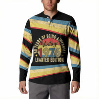 Vintage 1976 Birthday Celebration Button Sweatshirt 50th Birthday for Him - Retro Distressed Stripe Pattern