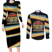 Vintage 1976 Birthday Celebration Couples Matching Long Sleeve Bodycon Dress and Long Sleeve Button Shirt 50th Birthday for Him - Retro Distressed Stripe Pattern