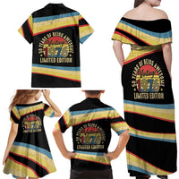 Vintage 1976 Birthday Celebration Family Matching Off Shoulder Maxi Dress and Hawaiian Shirt 50th Birthday for Him - Retro Distressed Stripe Pattern