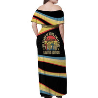 Vintage 1976 Birthday Celebration Family Matching Off Shoulder Maxi Dress and Hawaiian Shirt 50th Birthday for Him - Retro Distressed Stripe Pattern