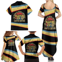 Vintage 1976 Birthday Celebration Family Matching Summer Maxi Dress and Hawaiian Shirt 50th Birthday for Him - Retro Distressed Stripe Pattern