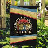Vintage 1976 Birthday Celebration Garden Flag 50th Birthday for Him - Retro Distressed Stripe Pattern