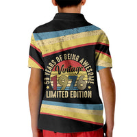 Vintage 1976 Birthday Celebration Kid Polo Shirt 50th Birthday for Him - Retro Distressed Stripe Pattern
