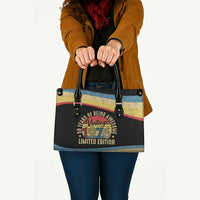 Vintage 1976 Birthday Celebration Leather Bag 50th Birthday for Him - Retro Distressed Stripe Pattern