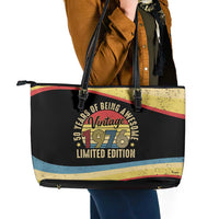 Vintage 1976 Birthday Celebration Leather Tote Bag 50th Birthday for Him - Retro Distressed Stripe Pattern