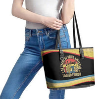 Vintage 1976 Birthday Celebration Leather Tote Bag 50th Birthday for Him - Retro Distressed Stripe Pattern
