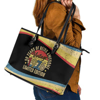 Vintage 1976 Birthday Celebration Leather Tote Bag 50th Birthday for Him - Retro Distressed Stripe Pattern