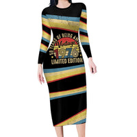 Vintage 1976 Birthday Celebration Long Sleeve Bodycon Dress 50th Birthday for Him - Retro Distressed Stripe Pattern