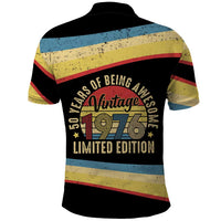 Vintage 1976 Birthday Celebration Polo Shirt 50th Birthday for Him - Retro Distressed Stripe Pattern